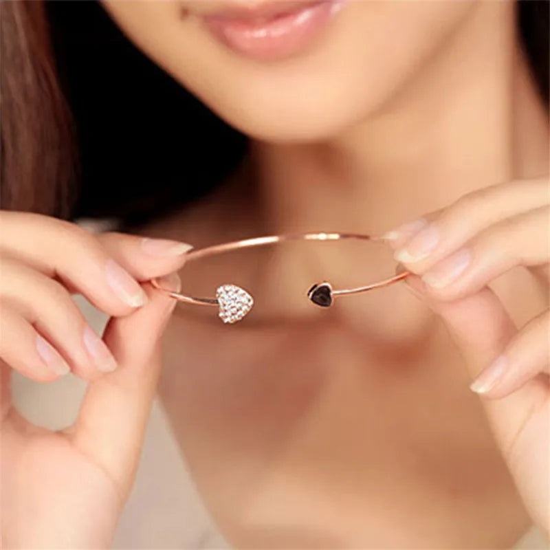 VELATTA - Pulsera Double Love | Pulsera Corazón Cristal Ajustable