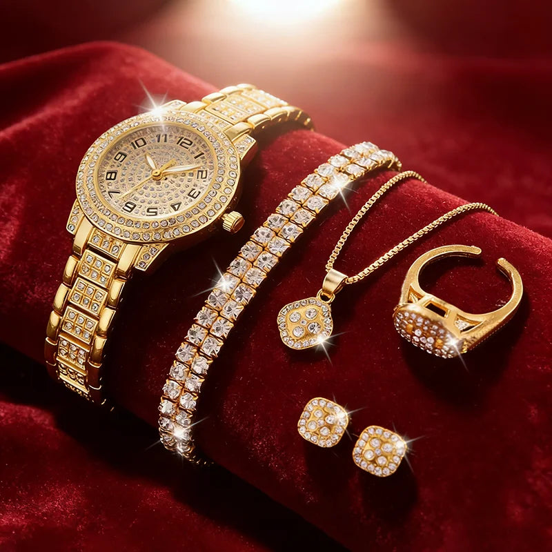 SET AURORA | Reloj Dorado con Pulsera de Perlas