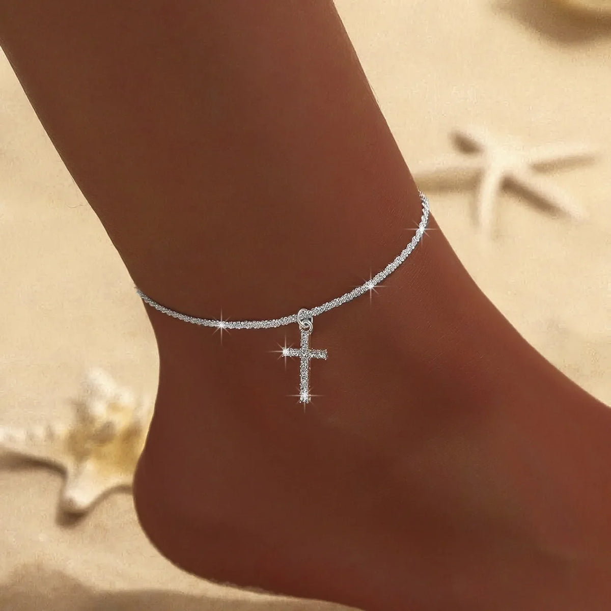 Tobillera Luna | Cadena Delgada con Dije de Cruz