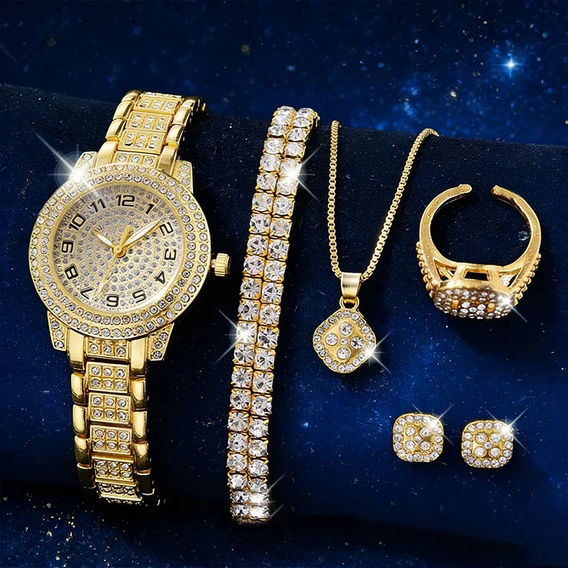 SET AURORA | Reloj Dorado con Pulsera de Perlas