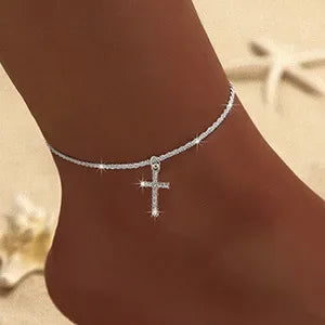 Tobillera Luna | Cadena Delgada con Dije de Cruz