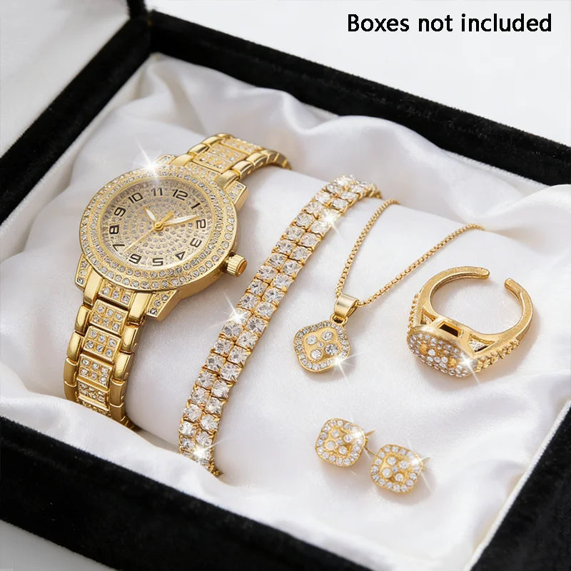 SET AURORA | Reloj Dorado con Pulsera de Perlas